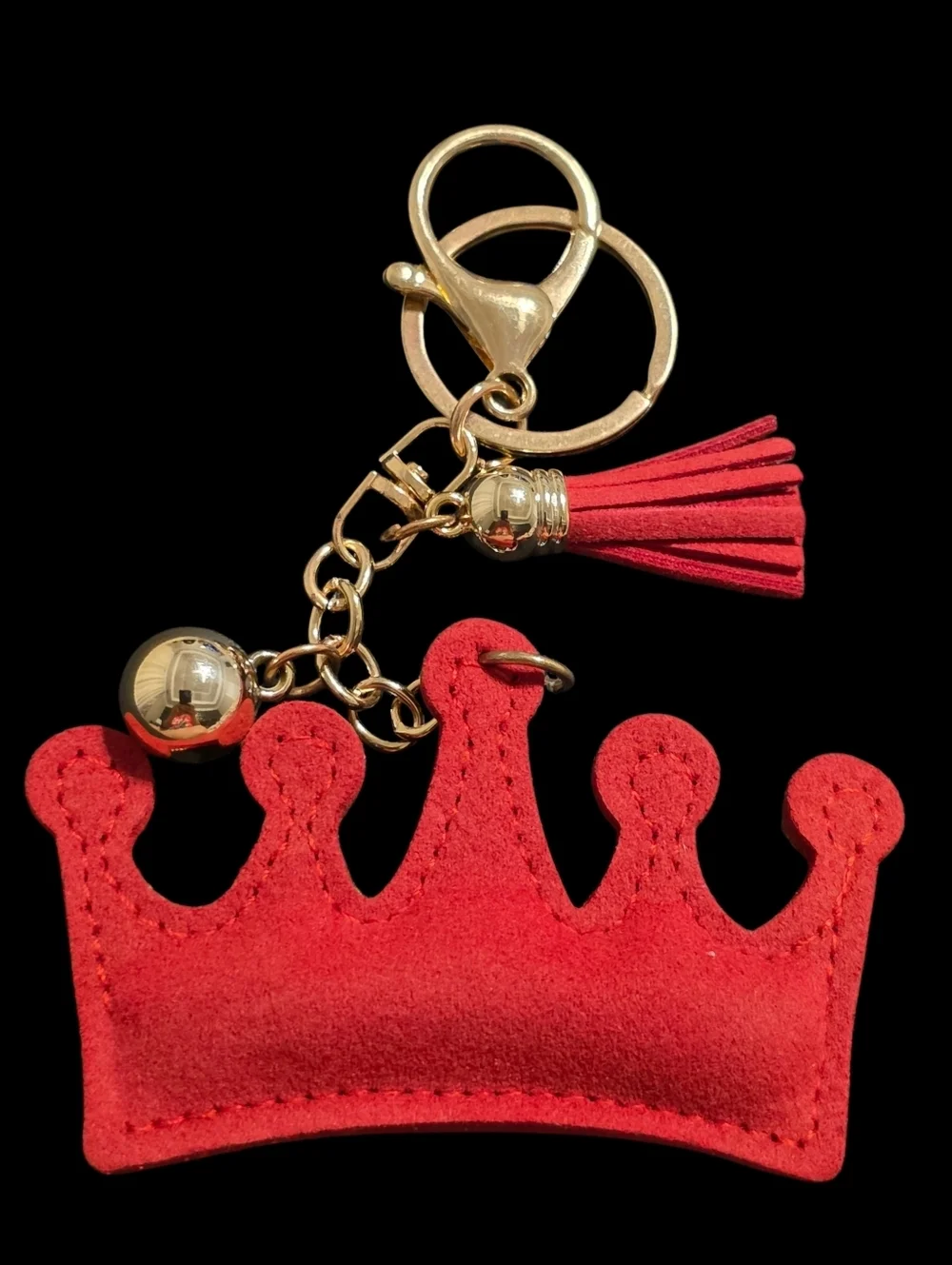Red Crown Bsg Charm Keychain with Gold Accents